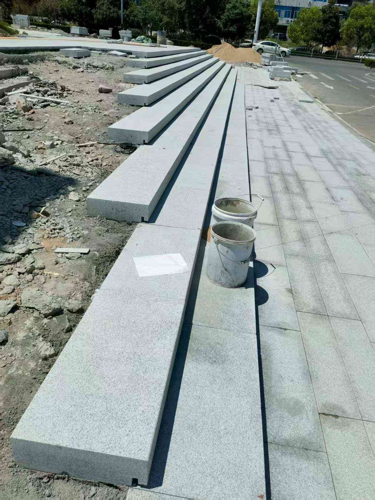 宜春 芝麻白整石台阶，施工现场